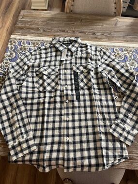 Banana Republic Black and White Plaid Button-Down Shirt